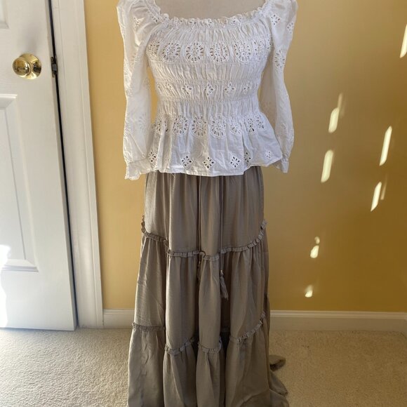 PHILOSOPHY taupe gray tiered maxi skirt, sz S. - Picture 2 of 8